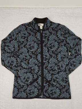 Neve Designs 100% Wool Full Zip Brown & Blue Knit Cardigan Sweater Size L